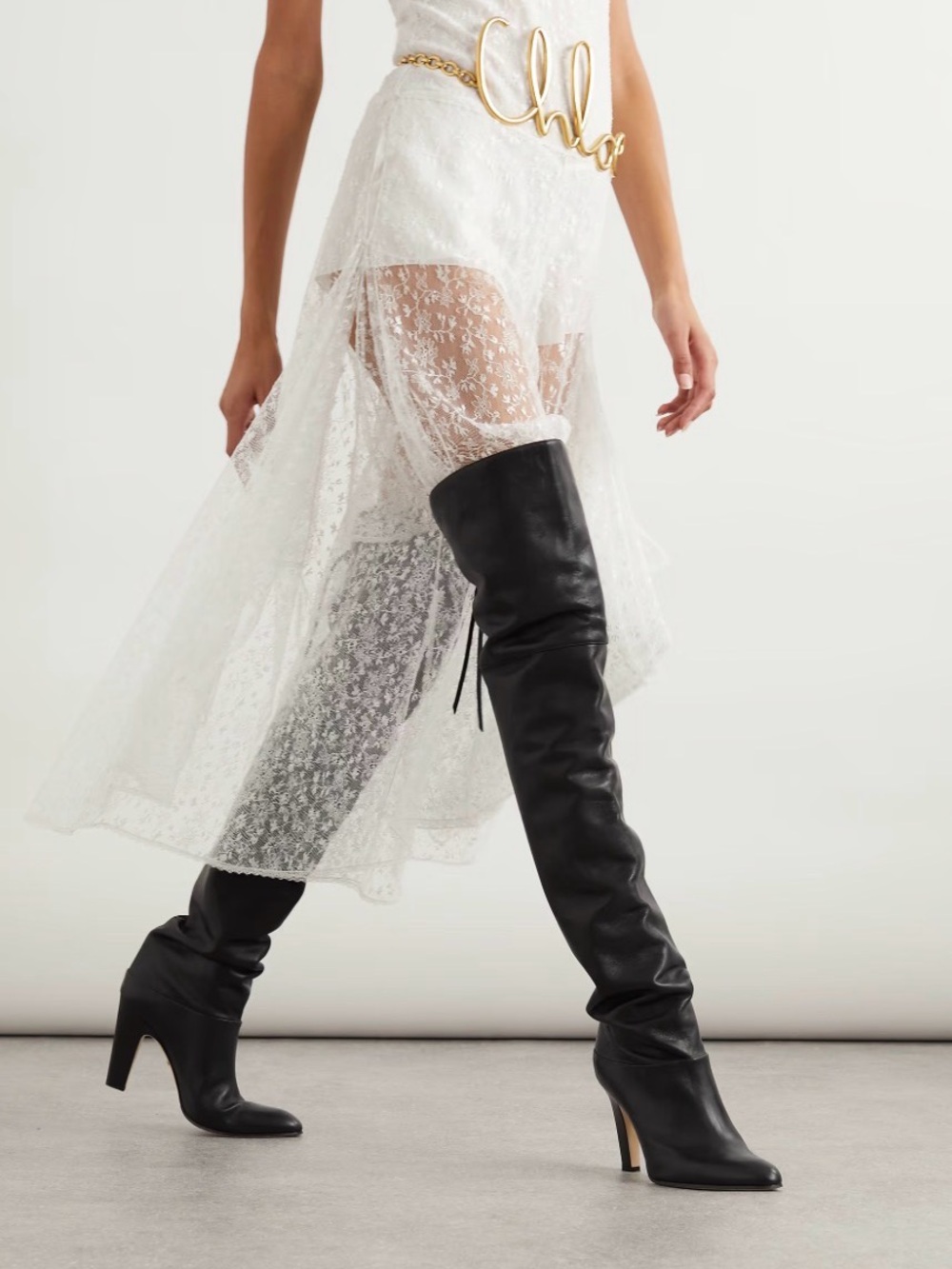 Chloé Black Leather Thigh High boots